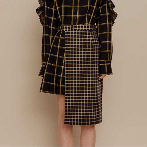 SEA Pleated Skirt Midi Mini Asymmetric Phantom Skirt New Plaid Size 0 - Picture 12 of 12